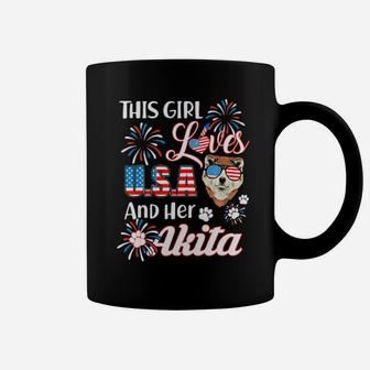Girl Loves Usa And Akita Dog 4Th Of July Gifts Coffee Mug - Monsterry AU