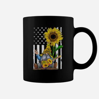 Gnome Playing Guitar Sunflower Hippie Gnomes American Flag Coffee Mug | Crazezy