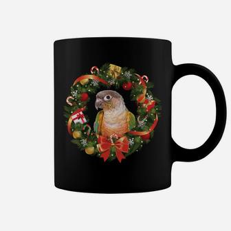 Green Cheek Conure Parrot Christmas Wreath Coffee Mug | Crazezy