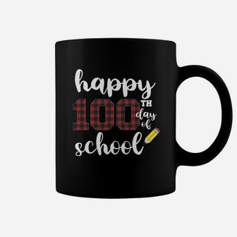 Happy 100th Day Of School For Teachers Buffalo Plaid Coffee Mug - Seseable