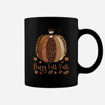 Happy Fall Y’All Pumpkin Leopard Print Thanksgiving Autumn Sweatshirt Coffee Mug | Crazezy