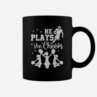 He Plays She Cheers Football Son Cheerleader Daughter Gift Coffee Mug | Crazezy UK