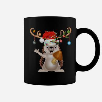 Hedgehogs Xmas Reindeer Santa Hat Hedgehog Coffee Mug - Monsterry UK