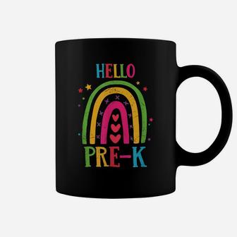 Hello Pre-K Teacher Boho Rainbow Heart Back To School Funny Coffee Mug | Crazezy