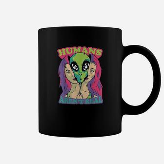 Humans Arent Real Funny Comic Style Alien Outer Space Coffee Mug | Crazezy CA