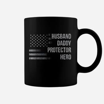 Husband Daddy Protector Hero With American Flag Coffee Mug | Crazezy