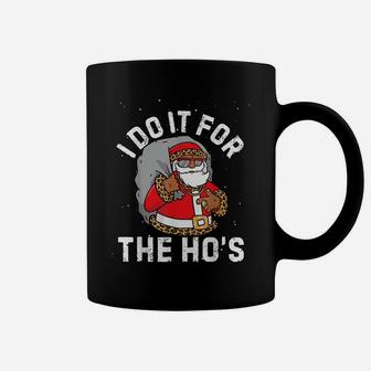 I Do It For The Hos Christmas African American Santa Black Coffee Mug | Crazezy