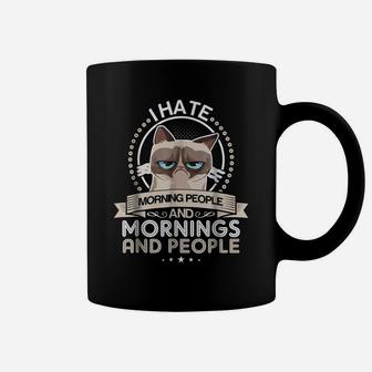 I Don't Like Morning People Or Mornings Or People Cat Tshirt Coffee Mug | Crazezy