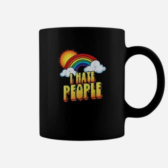 I Hate People Antisocial Distressed Vintage Rainbow Coffee Mug - Monsterry