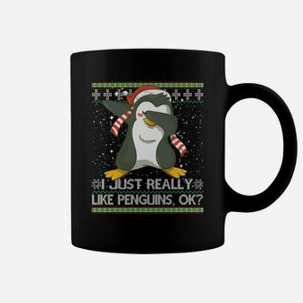 I Just Really Like Penguins Ok Ugly Christmas Cute Sweatshirt Coffee Mug | Crazezy