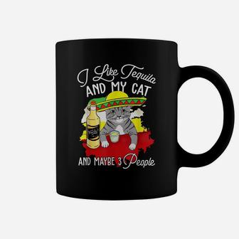 I Like Tequila And My Cat Funny Drinking Animal Lovers Tees Coffee Mug | Crazezy