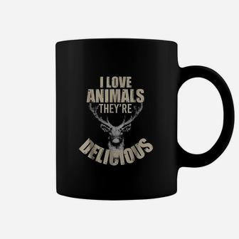 I Love Animals They Are Delicious Funny Hunting Coffee Mug | Crazezy