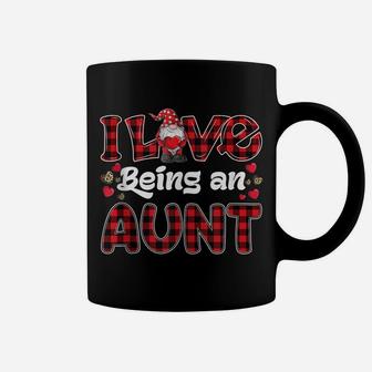 I Love Being Aunt Red Plaid Hearts Gnome Valentine's Day Coffee Mug | Crazezy