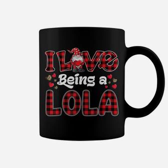 I Love Being Lola Red Plaid Hearts Gnome Valentine's Day Coffee Mug | Crazezy DE