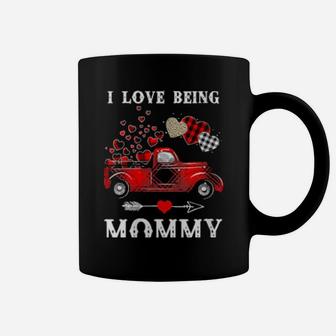 I Love Being Mommy Red Plaid Truck Hearts Valentines Day Coffee Mug - Monsterry