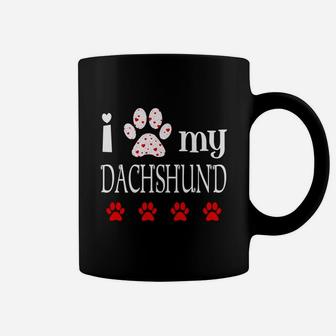 I Love My Dachshund Event Happy Valentines Day Paw Prints Coffee Mug - Seseable