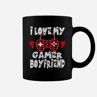 I Love My Gamer Boyfriend Controller Red Plaid Valentine Day Coffee Mug - Monsterry DE