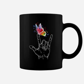 I Love You Hand Sign Language Butterfly Autism Awareness Coffee Mug | Crazezy