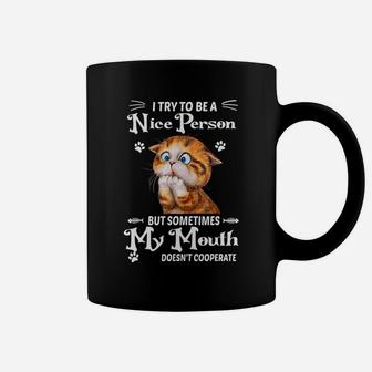I Try To Be A Nice Person But Sometimes My Mouth Funny Cat Sweatshirt Coffee Mug | Crazezy