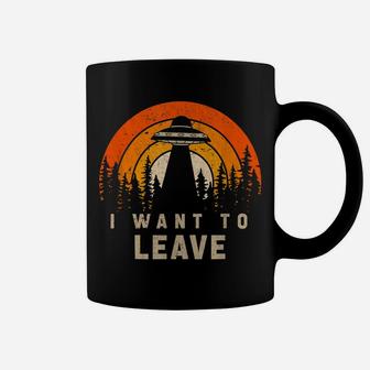 I Want To Leave Funny Ufo Abduction Retro Sunset Alien Coffee Mug | Crazezy
