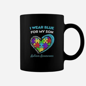 I Wear Blue For My Son Awareness Mom Dad Heart Puzzle Coffee Mug | Crazezy DE