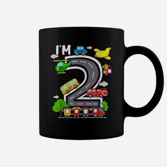 I'm 2 Birthday Boy 2Nd Bday Train Car Fire Truck Airplane Coffee Mug | Crazezy