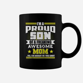 I'm A Proud Son Of A Freaking Awesome Mom Raglan Baseball Tee Coffee Mug | Crazezy AU