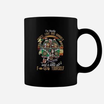 Im Mostly Peace Love And Animals And A Little Go Fck Yourself Hippie Vintage Retro Coffee Mug | Crazezy