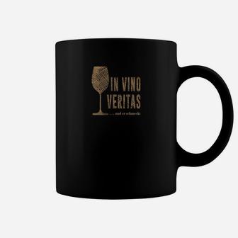 In Vino Veritas Herren Tassen, Klassisches Weinglas-Design in Schwarz - Seseable
