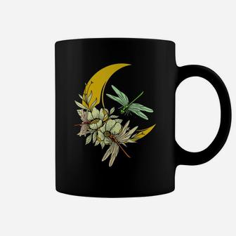 Insect Lovers Aesthetic For Women Flower Moon Dragonflies Coffee Mug | Crazezy CA
