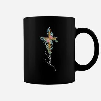 Inspirational Religious Gifts Rose Flower Cross Faith Shirt Coffee Mug | Crazezy DE