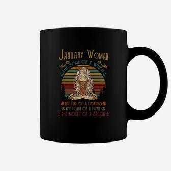 January Woman The Soul Of A Witch The Fire Of A Lioness The Heart Of A Hippie Coffee Mug - Thegiftio UK