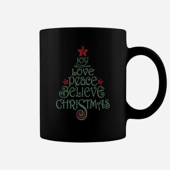 Joy Love Peace Believe Christmas - Xmas Tree Coffee Mug | Crazezy CA