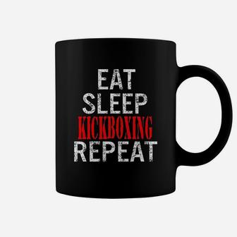 Junior Eat Sleep Kickboxing Repeat Tv3 Black Coffee Mug | Crazezy UK