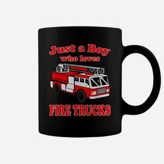 Just A Boy Who Loves Firetruck & Toddler Firefighter Fireman Coffee Mug | Crazezy DE