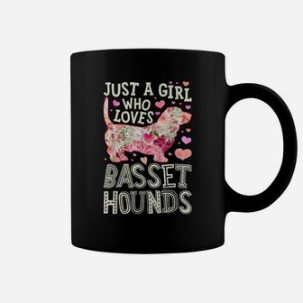 Just A Girl Who Loves Basset Hounds Dog Flower Floral Gifts Coffee Mug | Crazezy