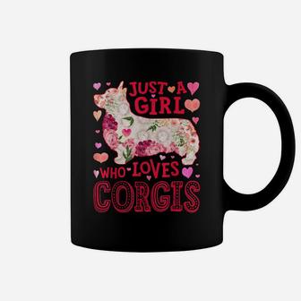 Just A Girl Who Loves Corgis Dog Silhouette Flower Floral Coffee Mug | Crazezy AU