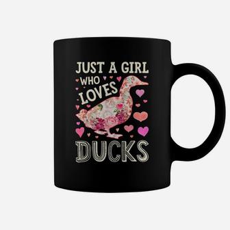 Just A Girl Who Loves Ducks Funny Duck Silhouette Flower Coffee Mug | Crazezy