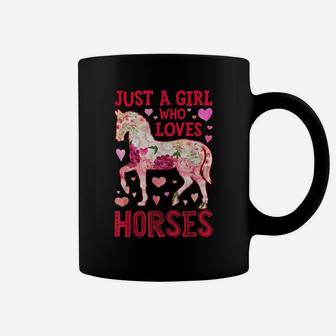 Just A Girl Who Loves Horses Funny Horse Silhouette Flower Coffee Mug | Crazezy DE