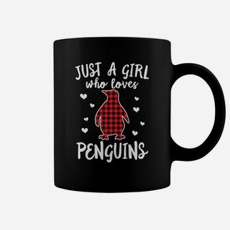 Just A Girl Who Loves Penguins Buffalo Plaid Christmas Gift Coffee Mug | Crazezy DE