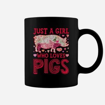 Just A Girl Who Loves Pigs Funny Pig Silhouette Flower Gifts Coffee Mug | Crazezy CA