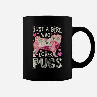 Just A Girl Who Loves Pugs Dog Silhouette Flower Floral Gift Coffee Mug | Crazezy CA