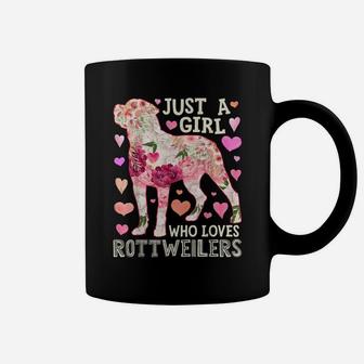 Just A Girl Who Loves Rottweilers Dog Silhouette Flower Gift Coffee Mug | Crazezy DE