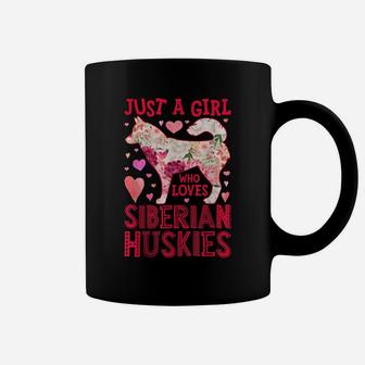 Just A Girl Who Loves Siberian Huskies Dog Silhouette Flower Coffee Mug | Crazezy UK