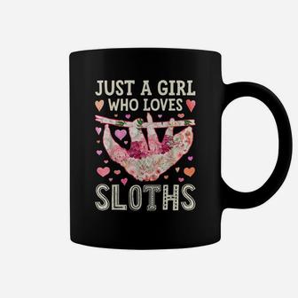 Just A Girl Who Loves Sloths Funny Sloth Silhouette Flower Coffee Mug | Crazezy DE