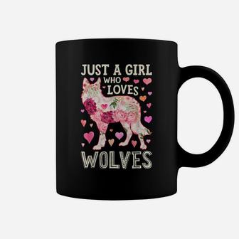 Just A Girl Who Loves Wolves Funny Wolf Silhouette Flower Coffee Mug | Crazezy UK