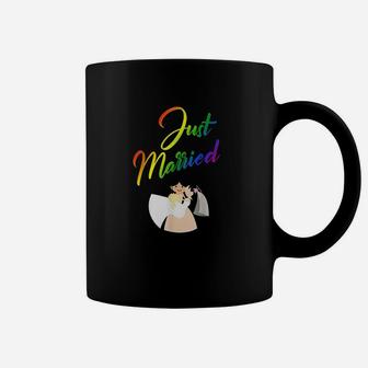 Just Married Double Bride Couple Rainbow Color Print Coffee Mug | Crazezy CA
