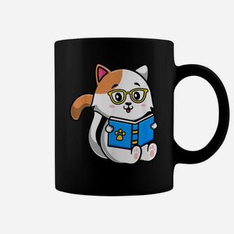 Kawaii Cat Reading A Book Pet And Cat Lovers Cute Nerd Cat Coffee Mug | Crazezy