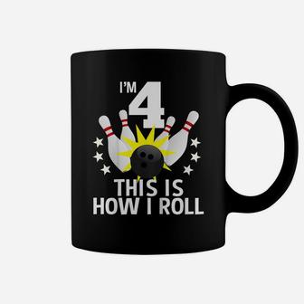 Kids 4 Year Old Bowling Birthday Party Shirt How I Roll 4Th Gift Coffee Mug | Crazezy