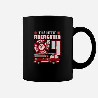 Kids 4 Year Old Firefighter Birthday Party Fire Truck 4Th Gift Coffee Mug | Crazezy CA